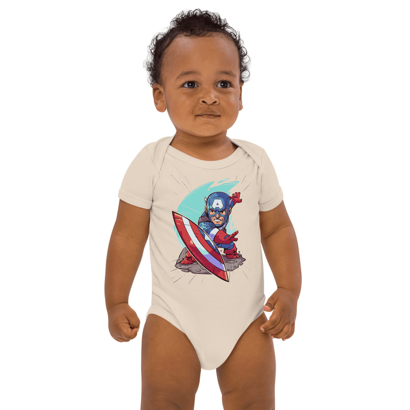 Captain America Organic cotton baby bodysuit / Organic Natural / 3-6M Captain America Organic cotton baby bodysuit