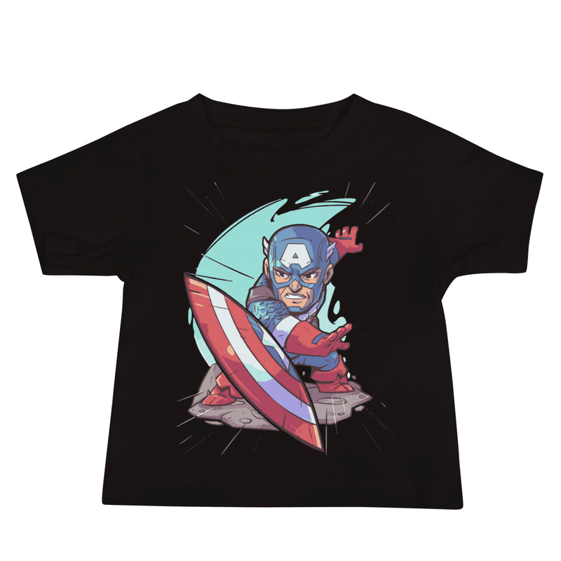 Captain America Baby Jersey Short Sleeve Tee / Black / 12-18m Captain America Baby Jersey Short Sleeve Tee