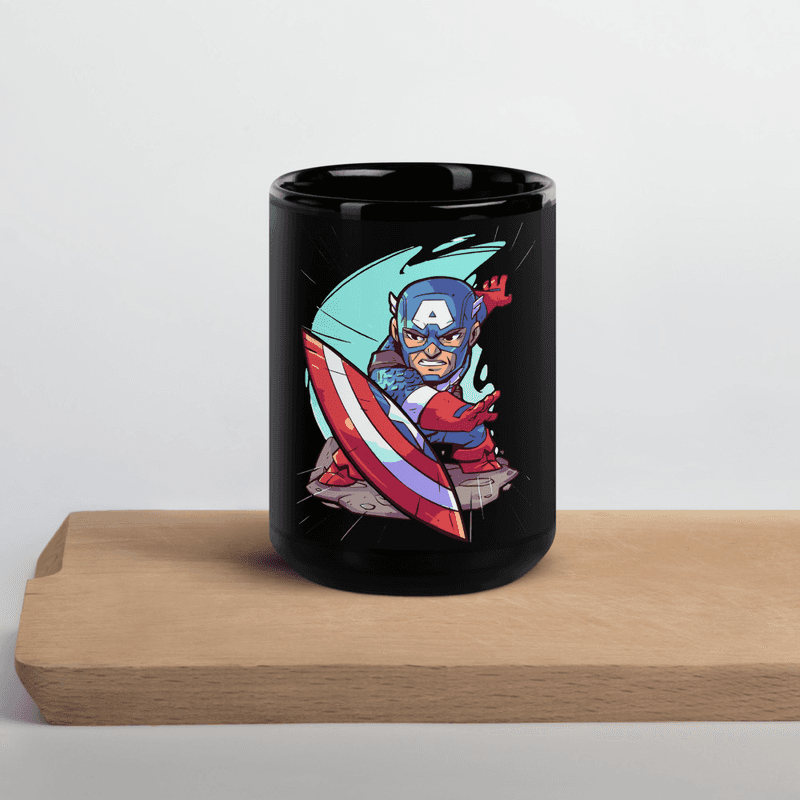 Captain America Black Glossy Mug / 11 oz Captain America Black Glossy Mug
